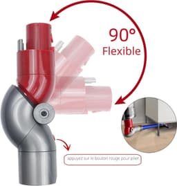 Flexibele Knikadapter - voor Steelstofzuigers - Onderste Bocht Adapter Compatibel - Geschikt voor Dyson V7 V8 V10 V11 V15 - 180 Graden Roterende Verloopkop - voor Meubelreiniging - tot 1 Meter Diepte - Grijs Rood — thumbnail 3