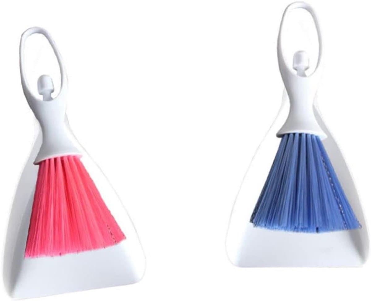 Mini Bezem Stoffer Set - Bureau Reinigingsset - Kleine Ruimtes Schoonmaken - Met Ophanggat - 25x12cm - Blauw — afbeelding 1