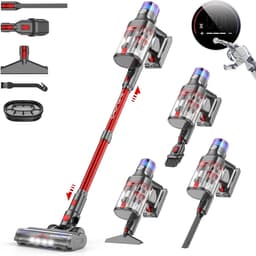 Draadloze Steelstofzuiger - Krachtige Stofzuiger - Huis Reinigen - 600W Motor 58KPa - 80 Min Werktijd - Rood — thumbnail 1