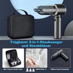 Handstofzuiger - Draadloze Blazepomp - Auto Keuken PC - 3-in-1 Multifunctioneel - 18000PA - Zilver Grijs — thumbnail 2