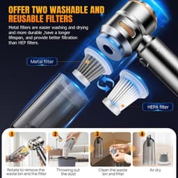 Mini Auto Stofzuiger - Draadloze Handstofzuiger - Auto Interieur Reinigen - 4-in-1 Functies - 22000 PA Zuigkracht - Zilver Goud — thumbnail 5