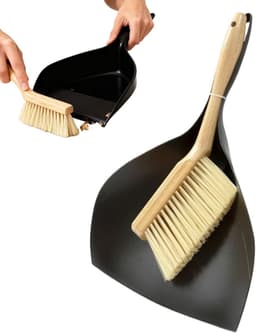 Mini bezem veegset - Kleine stoffer - Bureau reinigen - Houten handvat - Compact formaat - Zwart — thumbnail 5