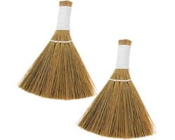 Handveger Set - Mini Bezem - Aanrecht Schoonmaken - Zacht Gras Materiaal - 13.5 cm Lengte - Khaki