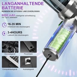 4-in-1 Draadloze Handstofzuiger, Mini Auto Stofzuiger Stofblazer, 16.000 Pa Krachtige Krachtige Zuigkracht borstelloze motor, 6000mAh batterij, 1-touch leegmaken, voor auto/thuis Zwart, EVA-tas — thumbnail 3