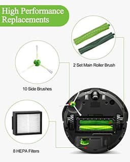 Reserveonderdelen voor Roomba E & I Serie E5 E6 i7 i7+ i3 i3+ i4 i4+ i6 i6+ j7 j7+ robotstofzuiger, accessoires, compatibel met Roomba, 2 set rubberen borstels, 8 filters, 10 zijborstels . — thumbnail 4