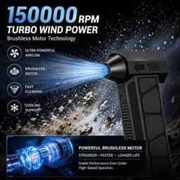 Electric Air Duster - Blauw - 150.000 omwentelingen per minuut - 2-in-1 Handstofblazer en Stofzuiger - Voor Computer en Auto — thumbnail 2