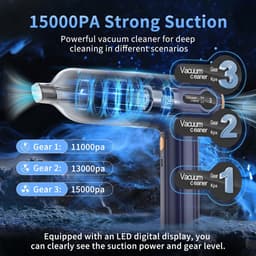 SnelShoppen - Handstofzuiger 15000PA Draadloze Autostofzuiger 3-in-1 Mini Licht Stofzuiger met LED-display USB Oplaadbaar Stofborstel Spleetmondstuk v — thumbnail 5