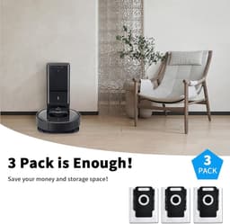 SnelShoppen - Pack van 3 Herbruikbare Stofzuigerzakken voor iRobot Roomba i & s Series, Compatibel met i3, i4, i6, i7, j7, i8, S9, Perfecte Pasvorm vo — thumbnail 4