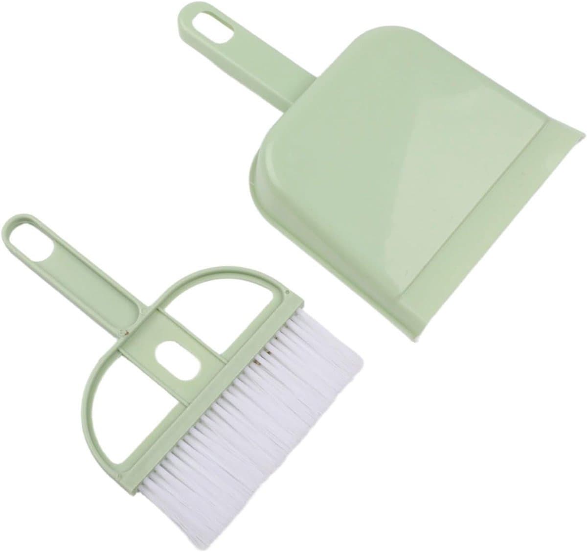 Stofpan en Borstel - Kleine Bezem Set - Bureau Reinigen - Compact Ontwerp - 5 x 13 cm - Groen — afbeelding 1