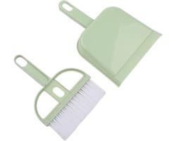 Stofpan en Borstel - Kleine Bezem Set - Bureau Reinigen - Compact Ontwerp - 5 x 13 cm - Groen