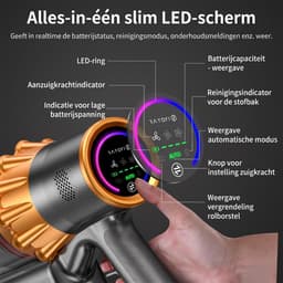 RAYOFI - Steelstofzuiger - Draadloze stofzuiger - 70000 PA zuigkracht - LED-display - Zakloos-werkt op batterijen - Geschikt voor dierenharen - Wordt geleverd met 4 verschillende opzetstukken - 3 zuigstanden - Anti-klit vloerborstel - 1,8 liter -Goud — thumbnail 3