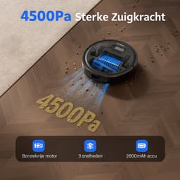 Robotstofzuiger TEENDOW D10Smax met 3 zuigstanden tot 4500Pa, 250 ml watertank, LDS-laserdetectie, app- en Google-assistentbesturing, lange accuduur van 120 minuten, stil (<70dB), en automatische oplading. — thumbnail 4