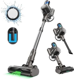 Steelstofzuiger Draadloos - Steelstofzuiger - Stofzuiger - Steelstofzuiger Snoerloos - Krachtige Zuigkracht - 33kPa - LED-scherm - 45 min. looptijd - 420 W - borstelloze motor - groen licht - grijs — thumbnail 1