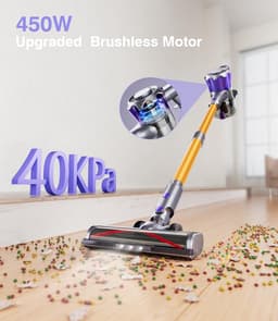 RFWR® Draadloze steelstofzuiger met 450W en 40kPa zuigkracht, 50 minuten batterijduur voor dierenharen en tapijt — thumbnail 4