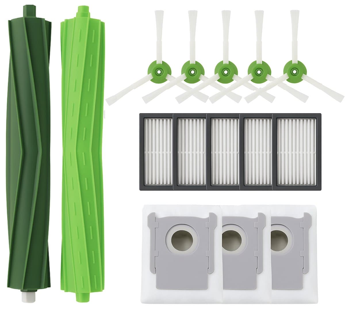 Accessoireset geschikt voor iRobot Roomba i7+ (5 filters, 5 zijborstels, 1 hoofdborstel set) + 3x stofzuigerzakken stofzak - vervanging onderdelen — afbeelding 1