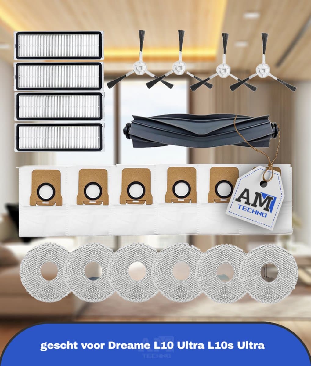 21 Stks Accessoires Kit gescht voor Dreame L10 Ultra L10s Ultra, 1 Belangrijkste Borstel 4 HEPA Filters 6 Stofzakken 4 Side Borstel 6 Mop Pads Vervangende Onderdelen, regular size, TD005 — afbeelding 1