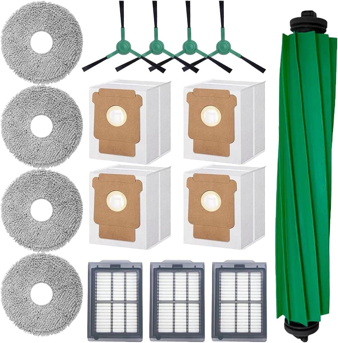 JGS Premium Vervangingsset geschikt voor iRobot Roomba Plus 405/505 Combo, 16-delig, met rubberen borstel, mopdoeken, stofzakken, filters en zijborstels — afbeelding 1