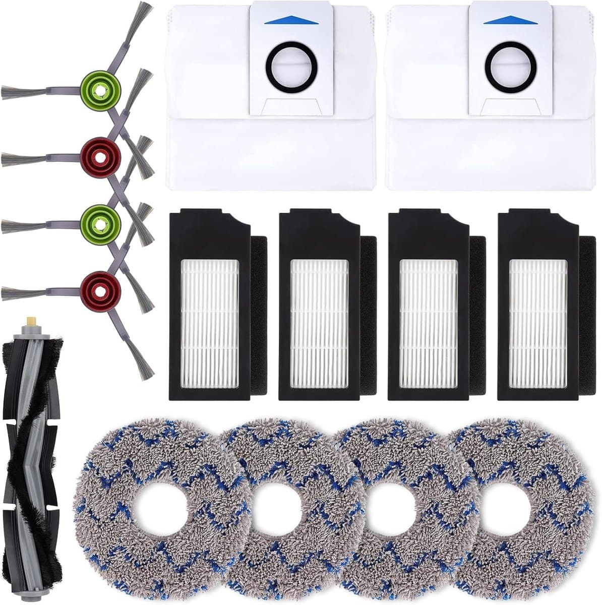 Geschikt voor Vervangende onderdelen voor ECOVACS DEEBOT X1 OMNI Turbo T10 robotstofzuiger - Reserve-accessoireset inclusief 1 hoofdborstel, 4 zijborstels, 4 filters, 4 dweilen, 2 D-pads, UST-zak — afbeelding 1