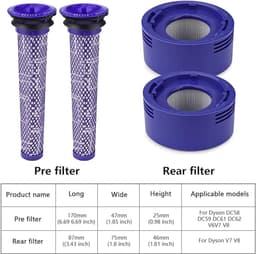 Filter - 4 Stuks - Pre- & Post Filter Geschikt - Accessoires Vervanging - Blokkeer Effectief Fijne Deeltjes En Zwevend Stof - Geschikt Voor Dyson V7, V8 96747801 Accessoires Vervanging Dc58, Dc59, Dc61, Dc74 — thumbnail 2