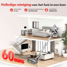 Adormii Steelstofzuiger Draadloos – 50 kPa Sterke Zuigkracht – Tot 60 Min Accuduur – Anti-haarwikkel Vloerborstel – 4 HEPA-filters – 1,6 L Stofreservoir – Groene LED Stofdetectieverlichting – Zilver — thumbnail 3