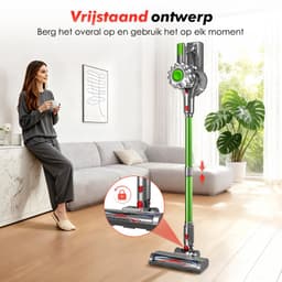 Adormii Steelstofzuiger Draadloos – 50 kPa Sterke Zuigkracht – Tot 60 Min Accuduur – Anti-haarwikkel Vloerborstel – 4 HEPA-filters – 1,6 L Stofreservoir – Groene LED Stofdetectieverlichting – Groen — thumbnail 4