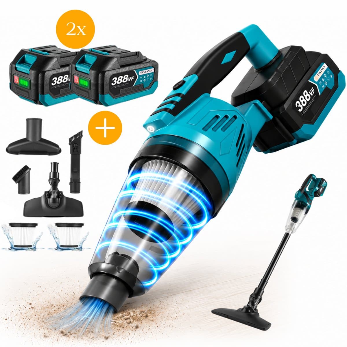Instava Kruimeldief met LED Licht & 2 Accu’s – Geschikt voor Makita LXT 18V Accu – Draadloze Handstofzuiger – 10kPa Zuigkracht – 750ML – Kruimeldief voor Auto & Huis — afbeelding 1