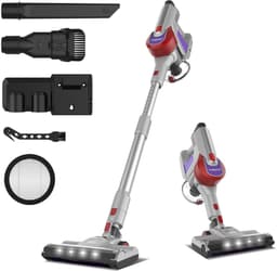 Rode Snoerloze Steelstofzuiger 43,5 x 32,5 x 19,5 cm, 260 W, 23 kPa, LED Display, Zachte Rollerborstel, 5-Traps HEPA Filtersysteem, 50 min Gebruiksduur, Draadloze Stofzuiger voor Vloer, Tapijt en Huisdieren — thumbnail 1