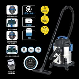 3 in 1 stofzuiger - vloeistof, as en stof - Vermogen 1200 W - Ventilatorfunctie - 15 liter - Nat- en droogzuiger met wielen - Voor gestoffeerde meubels - auto - vloer en buitenruimte — thumbnail 3