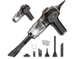 KZQ Handheld auto stofzuiger met LCD-scherm - Draadloze oplaadbare stofzuiger voor auto thuis kantoor en huisdierharen - 7-in-1 reinigingsset - Zwart