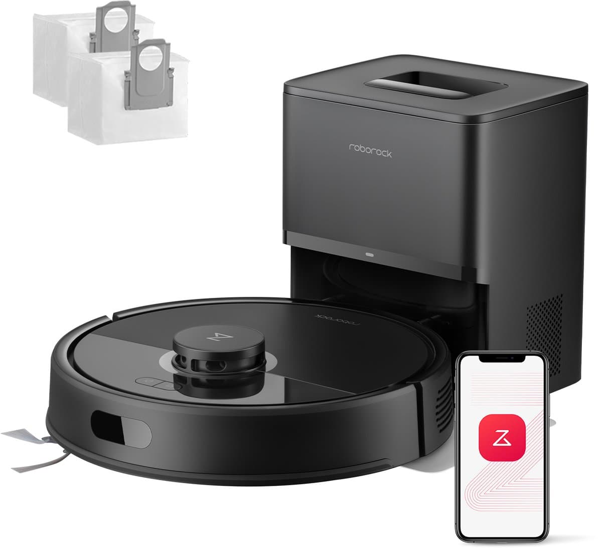 Roborock Q7 L5+ Set-Robotstofzuiger-Dubbel Anti-Tangle Systeem-8000 Pa Zuigkracht-Elektronische Watertank-LiDAR-Navigatie-Ideaal voor Tapijten en Dierenharen-Zwart — afbeelding 1