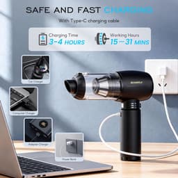 SnelShoppen - Handheld Stofzuiger Draadloos 25000 Pa 4-in-1 Mini Stofzuiger met LED Licht, Krachtige Accu, Ideaal voor Auto, Keuken, PC en Sofa — thumbnail 2