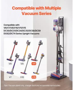 Stofzuiger Standaard Geschikt voor Dyson V6 V7 V8 V10 V11 V15 – Vrijstaande Houder met 4 Haken – Zonder Boren – Metaal – Zwart — thumbnail 3