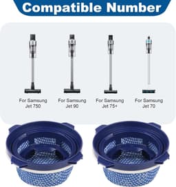 Filter geschikt voor Samsung Jet Jet7070+7575+90/ Bespoke VS20 - 2 stuks - Wasbaar - vervanging-stok stofzuiger filter-onderdelen - blauw — thumbnail 2