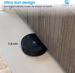 CleanWise Henk Robotstofzuiger – Nederlands Product – Voor Huisdieren – Met Dweilfunctie & Laadstation – Dweilrobot – 4500 Pa – HEPA 14 – Ultra dun 7,4 cm – App & Spraakbediening – Voor Huisdierharen, Harde Vloeren & Tapijt — thumbnail 5