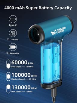 Draadloze Luchtblazer - Mini Stofzuiger - Elektronica Reinigen - Traploze Snelheid - 130000 RPM - Blauw — thumbnail 2