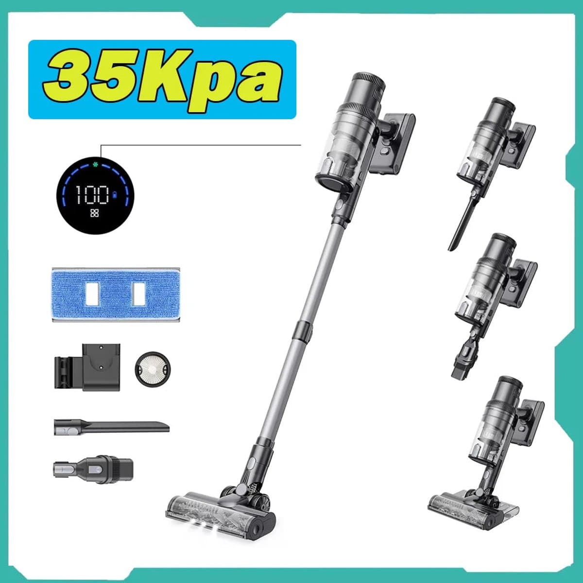 Dweilen Snoerloze Stofzuiger - Snoerloze Stofzuiger - Stofzuiger - Stofzuiger draadloos - 5-traps Filtratiesysteem - 400W Borstelloze Motor - 0.65L Stofbak - 35Kpa Zuigkracht - 2000mAh Batterij — afbeelding 1