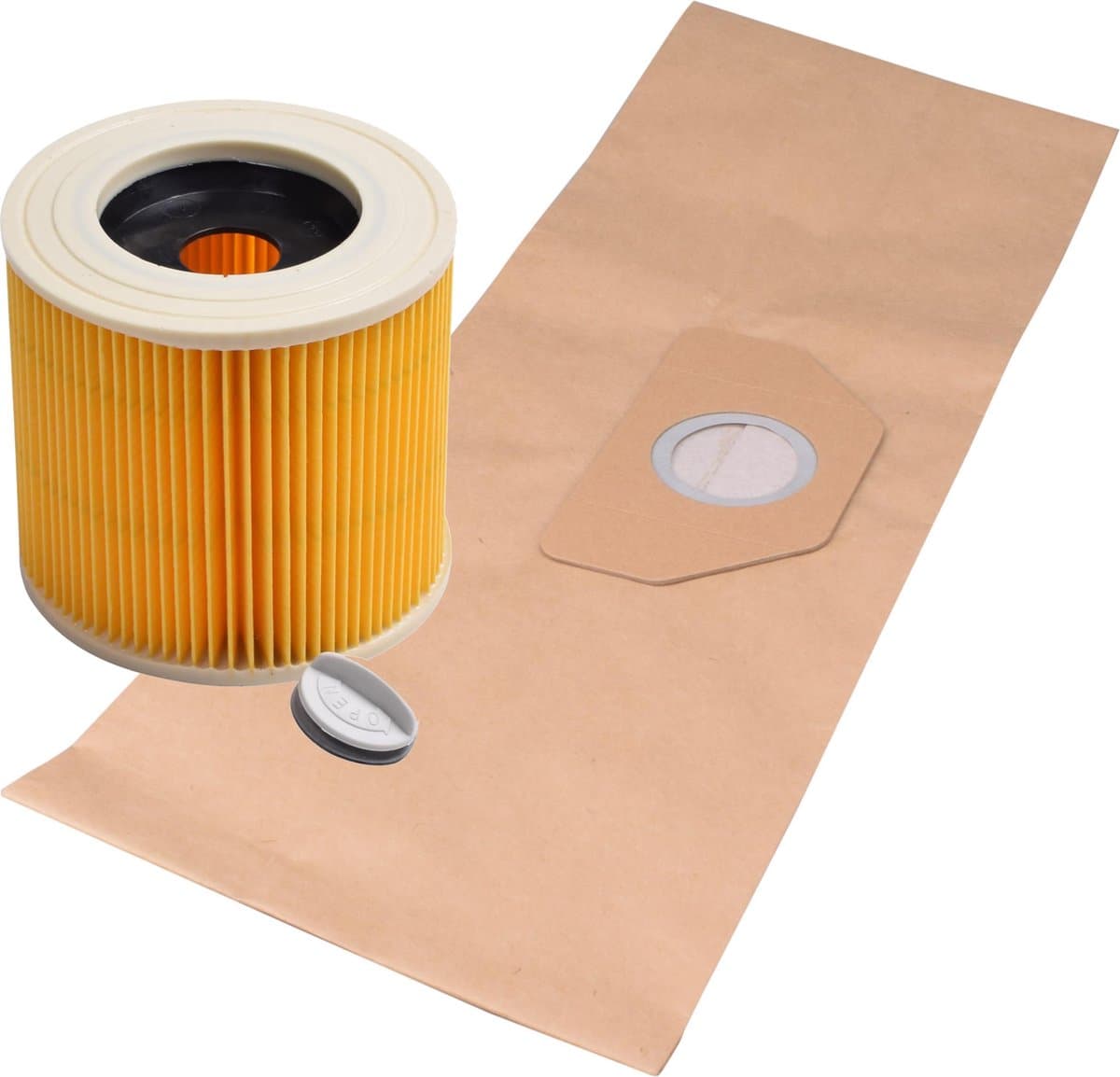 Geschikt voor KARCHER. VOORDEEL/BESPAREN 2 x 10 stuks. stofzuigerzakken en Luchtafvoerfilter voor WD3, MV3, 6.959-130.0, 6.414-552.0, Papier. COVAKO Merk — afbeelding 1