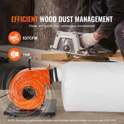 Stofafscheider 1 HP, 460 CFM luchtstroom, 21 gallon opvangzak, 2,5 micron filtratie voor industriële werkplaatsen, Mobiele houtstofafscheider met handvat en wielen — thumbnail 3