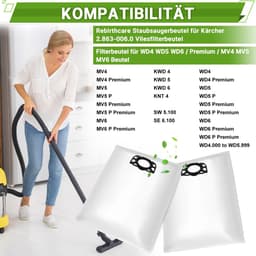 10x Stofzuigerzakken Geschikt voor Kärcher WD4 WD5 WD6 MV4 MV5 MV6 - Microvezelzakken voor Stofzuiger - Stofzakken Stofzuiger Zak — thumbnail 3