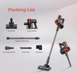 JIGOO C200 Snoerloze Stofzuiger, 23KPa Zuigkracht, 40min Werkduur, 2 Werkstanden, Telescopische Metalen Buis & LED Koplamp, Grijs — thumbnail 3