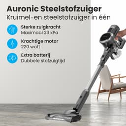 Auronic Steelstofzuiger Draadloos 220W - Draadloze Stofzuiger - HEPA Filter - Zelfstaand - Extra Accu - Op Accu - Zonder Zak - Kruimeldief - Vacuum Cleaner - Grijs — thumbnail 2