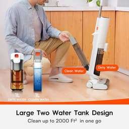 Steelstofzuiger Draadloos - Steelstofzuiger - Stofzuiger - Steelstofzuiger Snoerloos - Krachtige Zuigkracht - 15KPa - 2L watertank - Dual Edge Cleaning - 45min looptijd - Smart LED-display - 200W - 21,6V - 4000mAh - Wit — thumbnail 4