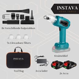 Instava - Accu Auto Stofzuiger incl. 2x Accu (2.0Ah) - Geschikt voor Makita 18v Accu - Handstofzuiger Draadloos - Autostofzuiger - Kruimeldief - Mini Stofzuiger — thumbnail 2
