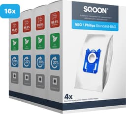 SQOON® Stofzuigerzakken - Geschikt voor AEG (VX8.2 Silence, VX7, VX6, GR201S, GR201M), Philips (3000 Series, Power Go, Performer) en Electrolux (Standard Bag, XXL130, Ergospace) - Hoogwaardige Kwaliteit! - 16 stuks — thumbnail 1
