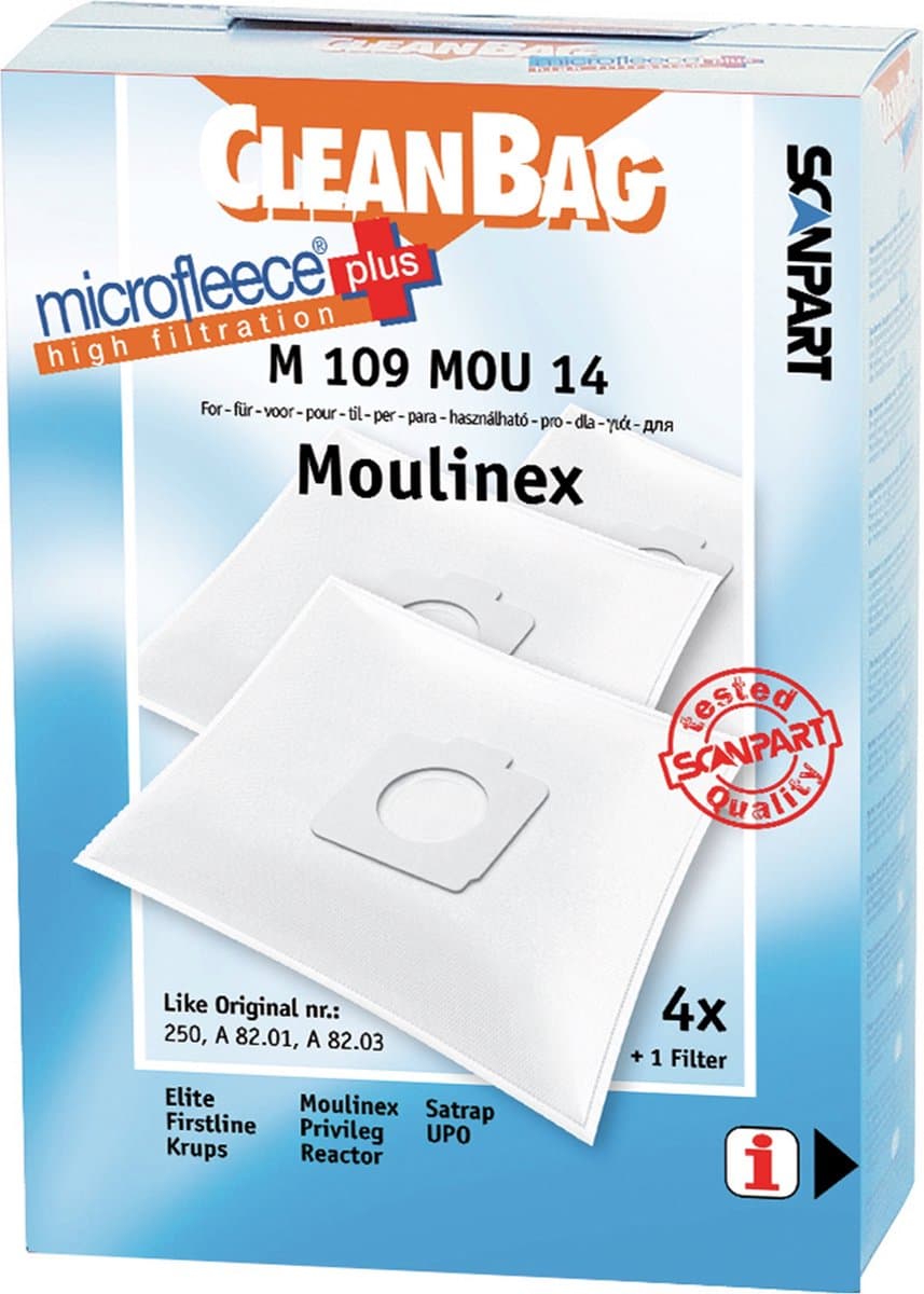 CleanBag stofzuigerzakken 4 stuks - Geschikt voor Moulinex Compact - 250 A8201 A8203 - Inclusief 1 filter - Alternatief — afbeelding 1