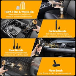 Draagbare autostofzuiger, draadloze mini handstofzuiger, oplaadbaar, met lcd-display en meerdere mondstukken, krachtige handstofzuiger voor auto, huis, kantoor, bank, dierenharen en toetsenbord (zwart) — thumbnail 2