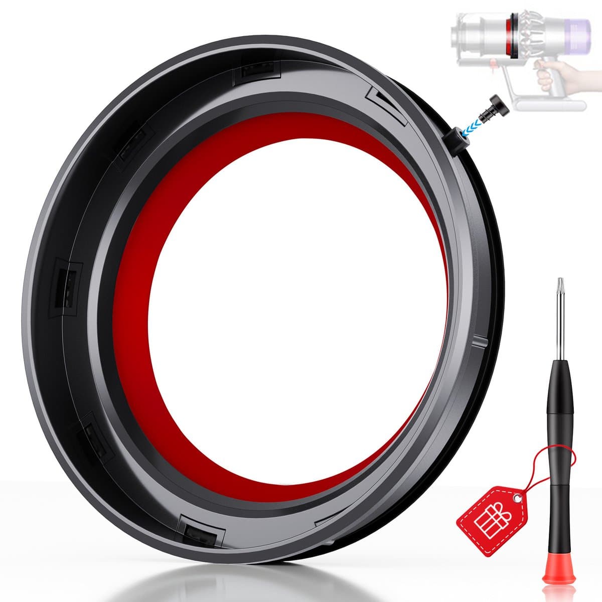 Vaste afdichtingsring voor de stofbak - Siliconen afdichtingsring voor de bodem van de stofbak - Geschikt voor Dyson V11 V15 SV14 SV15 SV22 stofzuigers - Vervangingsonderdeel + T8-schroevendraaier — afbeelding 1