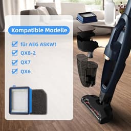 6-delige filterset — geschikt voor AEG QX6-, QX7-, QX8-2- en FX9-series — Vervangingsmodel: ASKW1 — Bevat 3 filters en 3 schuiminzetstukken — Wasbaar en duurzaam — Inclusief reinigingsborstel — thumbnail 3