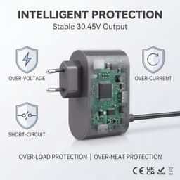 Oplader - 30,45 V 1,1 A - geschikt voor Dyson V10 V11 V12 V15 SV12 SV14 SV15 SV16 SV20 SV22 - Kabel 1,8 m - netadapter geschikt voor Cyclone Motorhead, vervanging van de accu — thumbnail 5