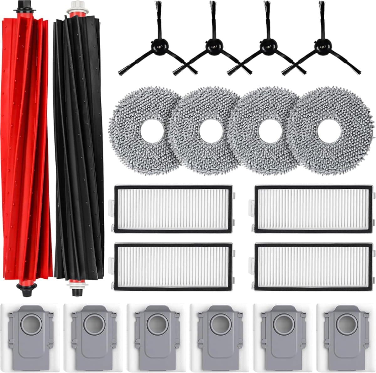 20-delig accessoireset geschikt voor Roborock Qrevo Master/Qrevo Slim robotstofzuiger - 2 rubberen hoofdborstels, 6 stofzakken, 4 HEPA-filters, 4 schoonmaakdoeken, 4 zijborstels — afbeelding 1
